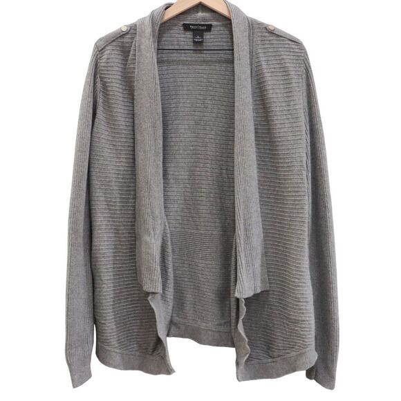 White House Black Market Sweaters - White House Black Market Women's Gray Ribbed Open Front Cardigan‎ Sweater Large